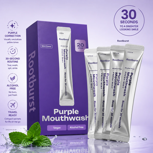 Rootburst Purple Mouthwash Sachets 20 Pack | Peroxide-Free Mint Oral Care, Alcohol-Free & Vegan