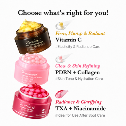 Rootburst Mix & Match Boba Cream Set | 3 Capsule Creams for Radiance, Hydration & Even-Looking Skin