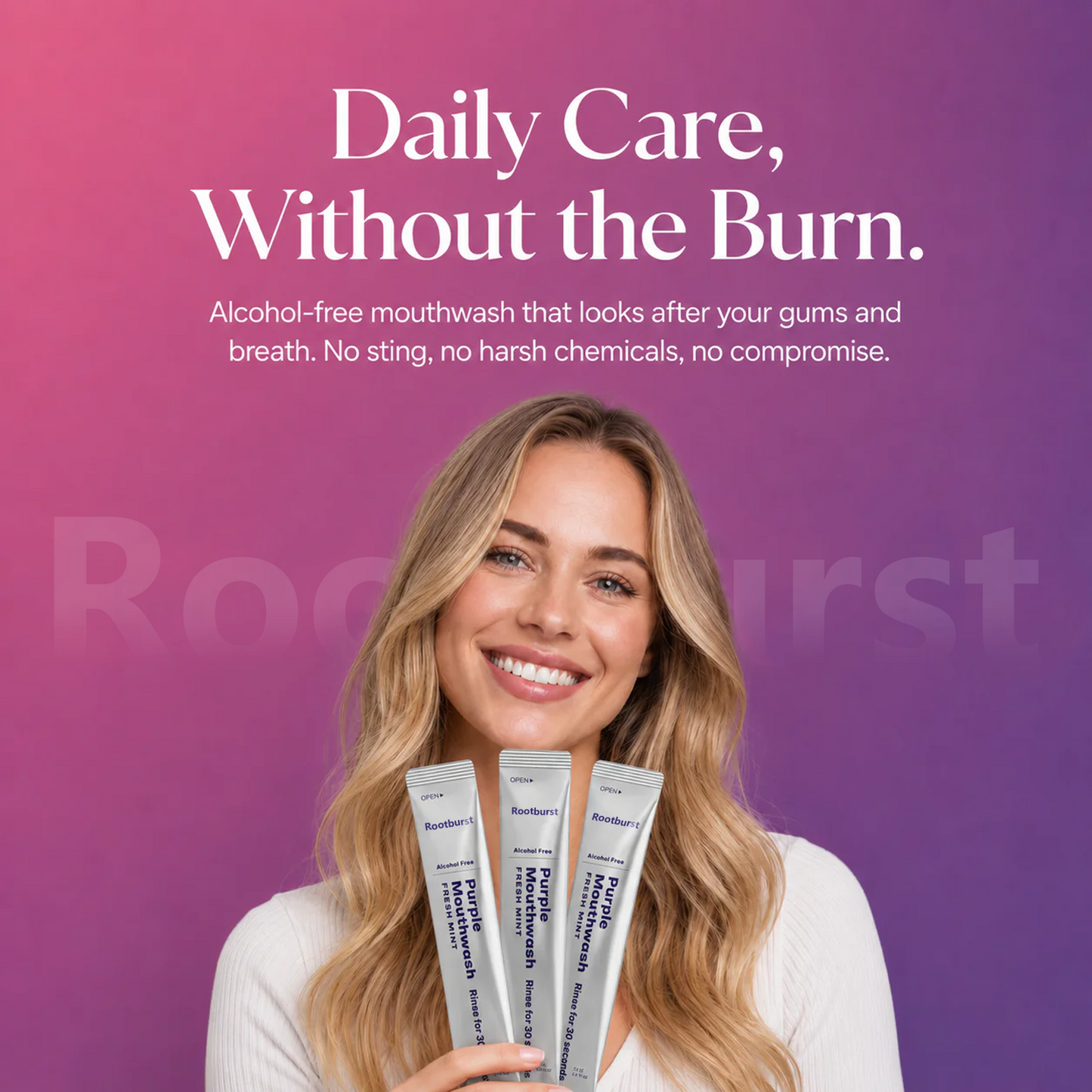 Rootburst Purple Mouthwash Sachets 20 Pack | Peroxide-Free Mint Oral Care, Alcohol-Free & Vegan
