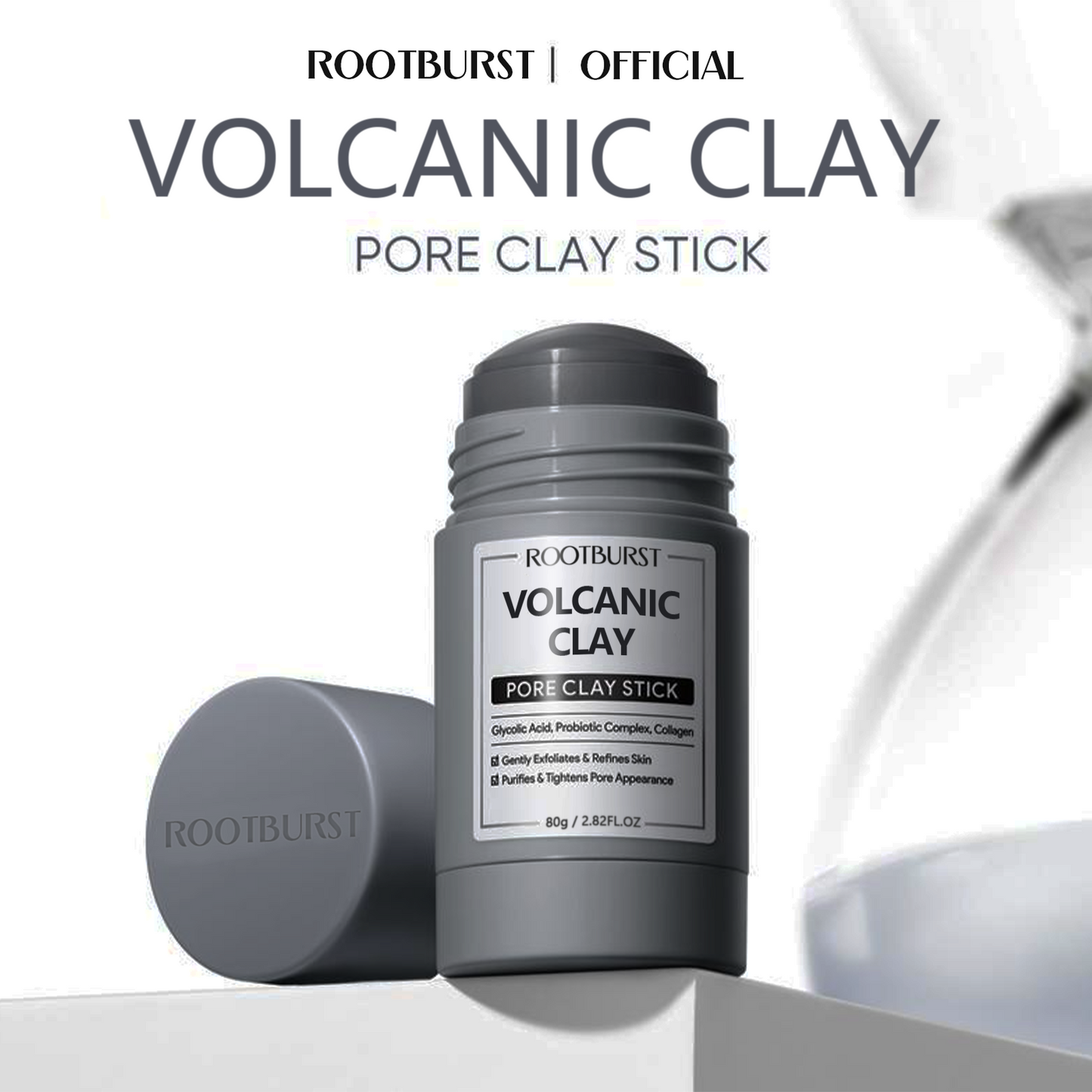 Rootburst Volcano Clay Stick – Easy Oil Control, Pore Care & Blackhead Cleansing | Gentle, Non-Drying