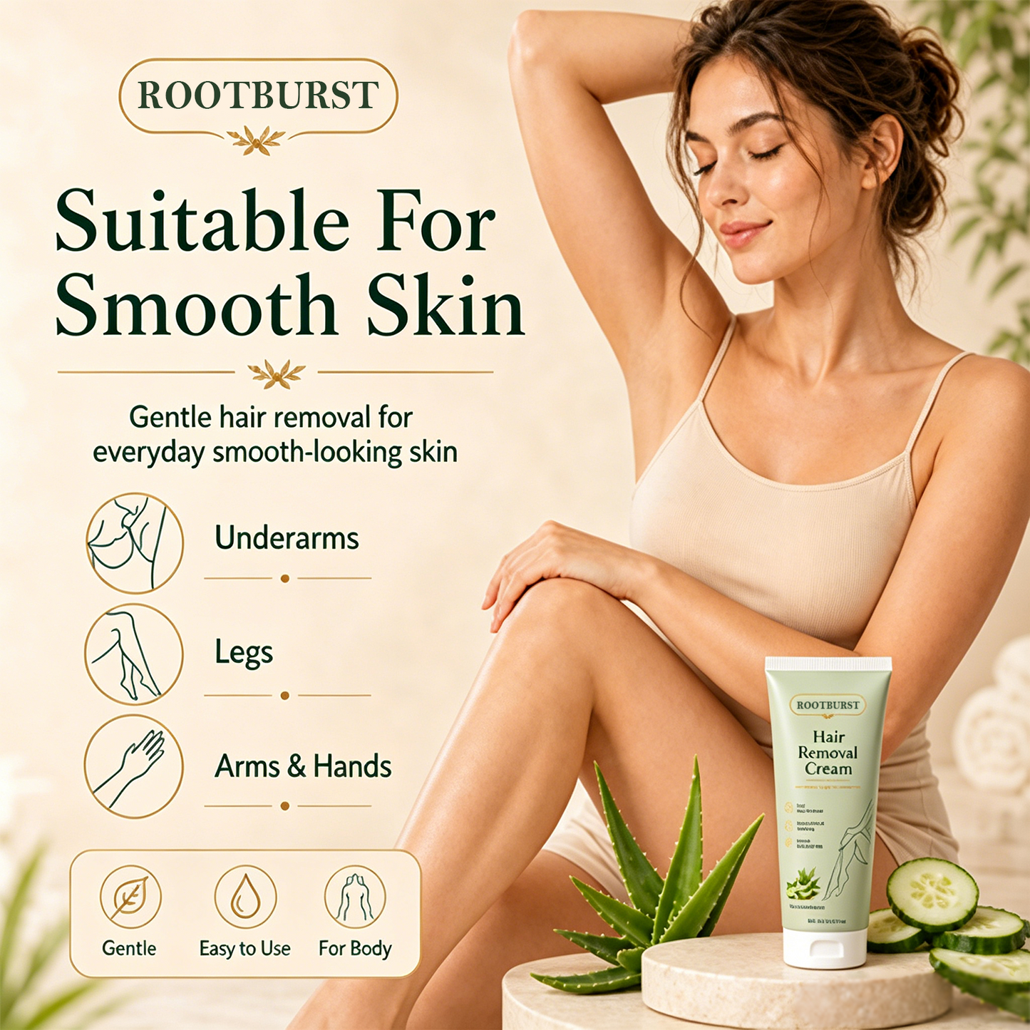 Rootburst™ Natural Gentle Hair Removal Cream | For Women & Men, Sensitive Skin