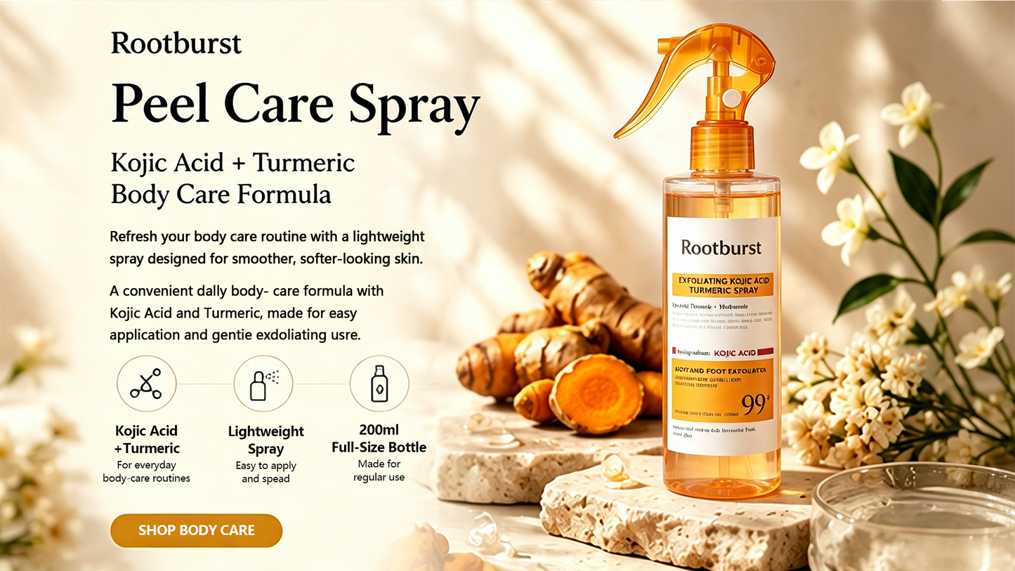 Rootburst Peel Care Spray | Kojic Acid & Turmeric Body Care Formula | 200ml