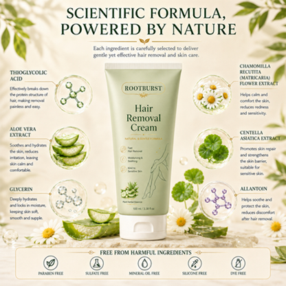 Rootburst™ Natural Gentle Hair Removal Cream | For Women & Men, Sensitive Skin