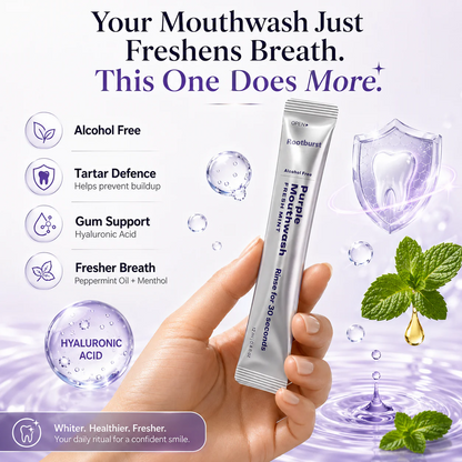 Rootburst Purple Mouthwash Sachets 20 Pack | Peroxide-Free Mint Oral Care, Alcohol-Free & Vegan