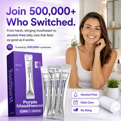 Rootburst Purple Mouthwash Sachets 20 Pack | Peroxide-Free Mint Oral Care, Alcohol-Free & Vegan