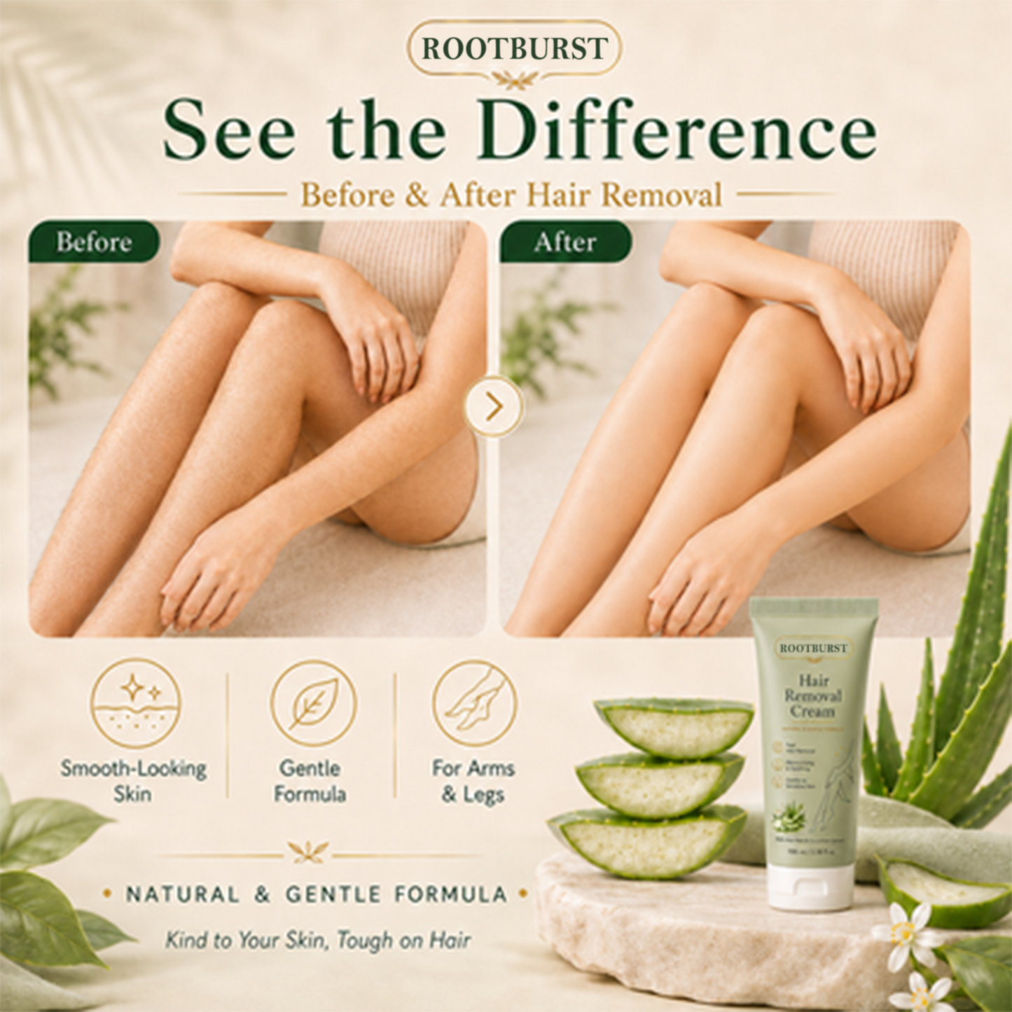 Rootburst™ Natural Gentle Hair Removal Cream | For Women & Men, Sensitive Skin